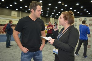 Kaylin Broadwell interviews Easton Corbin at the Ram Trucks booth during the 87th National FFA Convention and Expo.